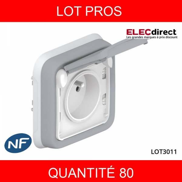 LEGRAND - LOT PROS- Plexo - Prise de courant encastré 2P+T 16A - 230V - IP55/IK07 - 069831X80