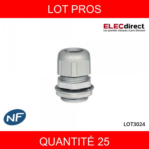 LEGRAND - LOT PROS - Presse-étoupe plastique - IP68 - ISO 20 - RAL 7001 - Réf : 098003X25