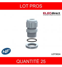 LEGRAND - LOT PROS - Presse-étoupe plastique - IP68 - ISO 20 - RAL 7001 - Réf : 098003X25