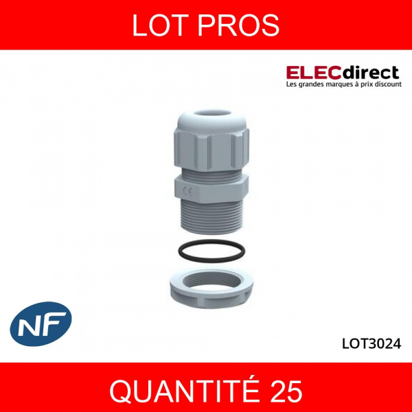 LEGRAND - LOT PROS - Presse-étoupe plastique - IP68 - ISO 20 - RAL 7001 - Réf : 098003X25