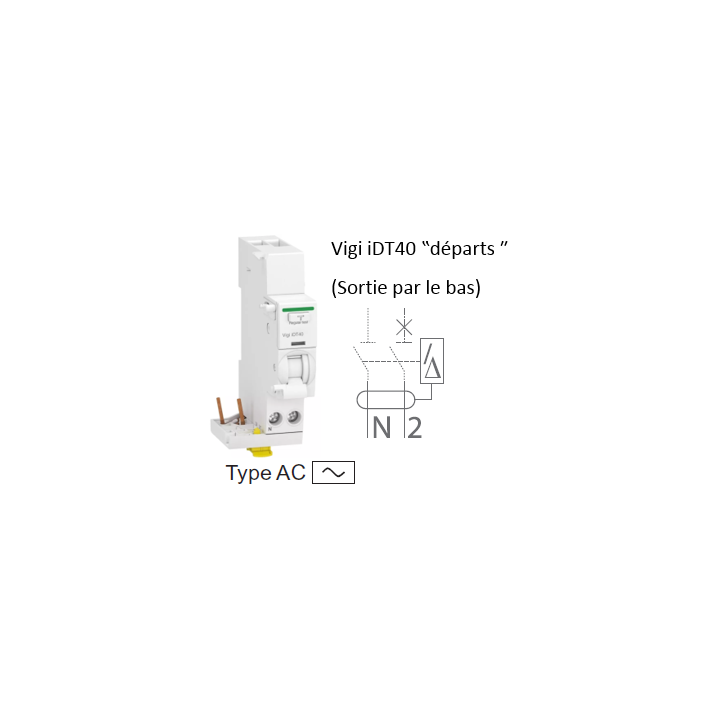 Schneider - Acti9 iDT40 - module différentiel Vigi - départ iDT40 - 1P+N 40A 30mA type AC - A9Y62640