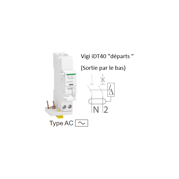 Schneider - Acti9 iDT40 - module différentiel Vigi - départ iDT40 - 1P+N 40A 30mA type AC - A9Y62640