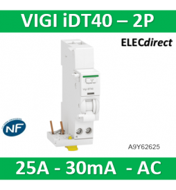 Schneider - Acti9 iDT40 - module différentiel Vigi - départ iDT40 - 1P+N 25A 30mA type AC - A9Y62625