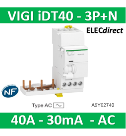 Schneider - Acti9 iDT40 - module différentiel Vigi - départ iDT40 - 3P+N 40A 30mA type AC - A9Y62740