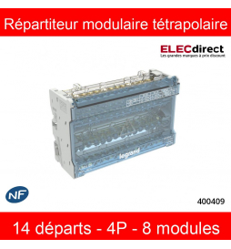 Legrand - Répartiteur modulaire à barreaux étagés tétrapolaire - 125A - 4P - 14 départs - 8 modules - Réf : 400409