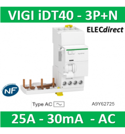 Schneider - Acti9 iDT40 - module différentiel Vigi - départ iDT40 - 3P+N 25A 30mA type AC-A9Y62725