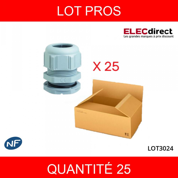 LEGRAND - LOT PROS - Presse-étoupe plastique - IP68 - ISO 20 - RAL 7001 - Réf : 098003X25
