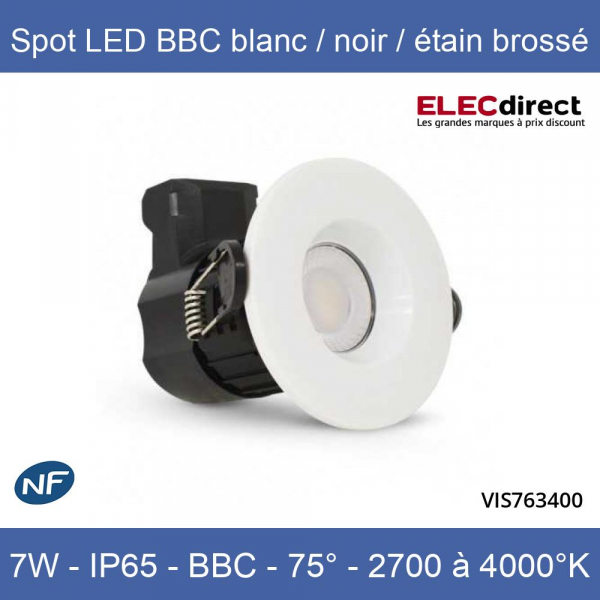 Miidex - Spot LED Ø67 Dimmable blanc/noir/étain brossé - 7W - IP65 - BBC -  Angle 75° - 2700 / 3000 / 4000°K - Réf : 763400 - ELECdirect Vente Matériel  Électrique