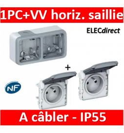 Legrand Plexo - Double prise de courant 2P+T 16A 230V - horizontal - à câbler - IP55/IK07 - 069672+069551x2