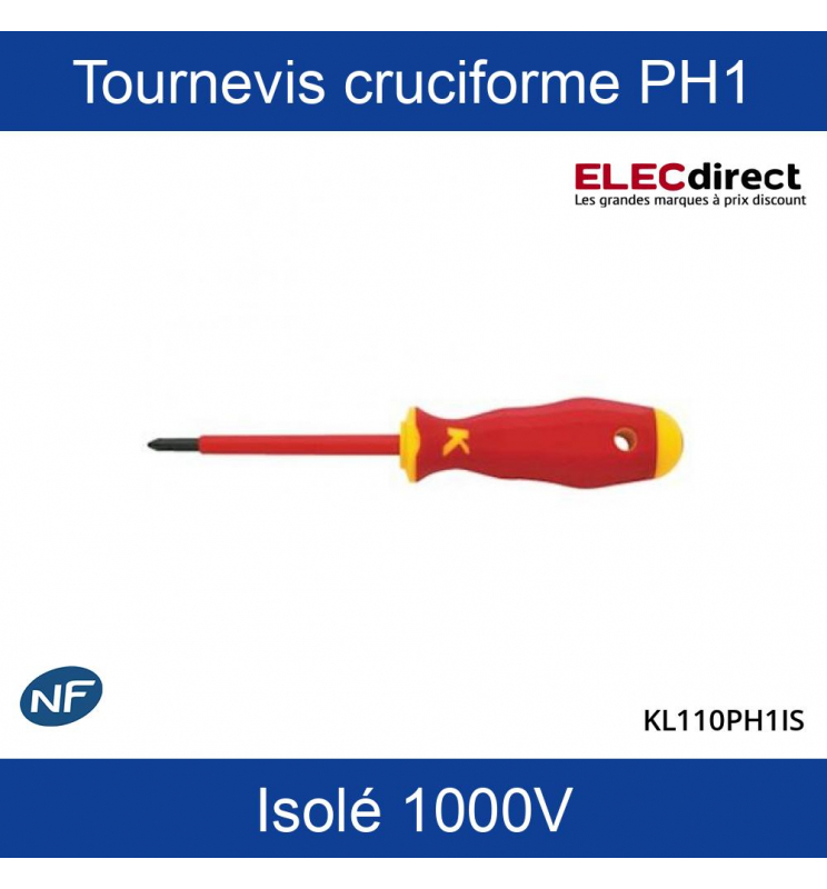 Klauke - Tournevis cruciforme Phillips PH1 isolé 1000V - Réf