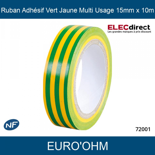 Euro'Ohm - Ruban Adhésif Vert/Jaune Multi Usage 15mm x 10m - Réf