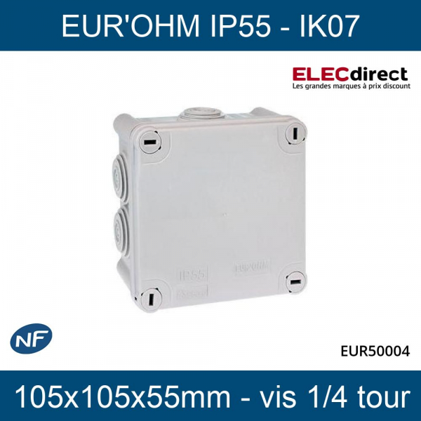 Eur'ohm - Boîte de dérivation étanche IP55 105x105x55mm - avec vis 1/4 tour  - Réf : 50004 - ELECdirect Vente Matériel Électrique