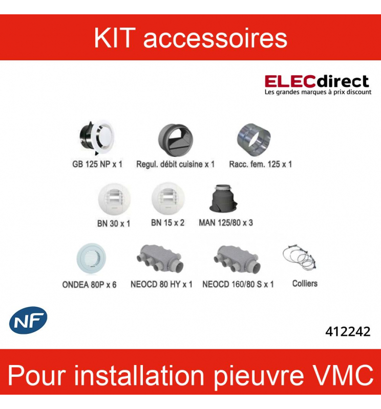 ATLANTIC - KIT d'accessoires d'installation pieuvre pour VMC double flux  Optimocosy HR - Réf : 412242 - ELECdirect Vente Matériel Électrique