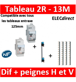 Legrand - Peignes Vertical + 4 peignes horizontaux + dif. 40A A 30mA+ Dif. 40A AC 30mA - 405000+404926x4+411651+411650