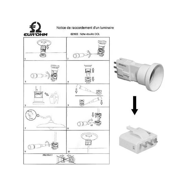 Eur'Ohm - Douille DCL à connexion automatique - E27 - Encliquetable - Réf :  62103 - ELECdirect Vente Matériel Électrique