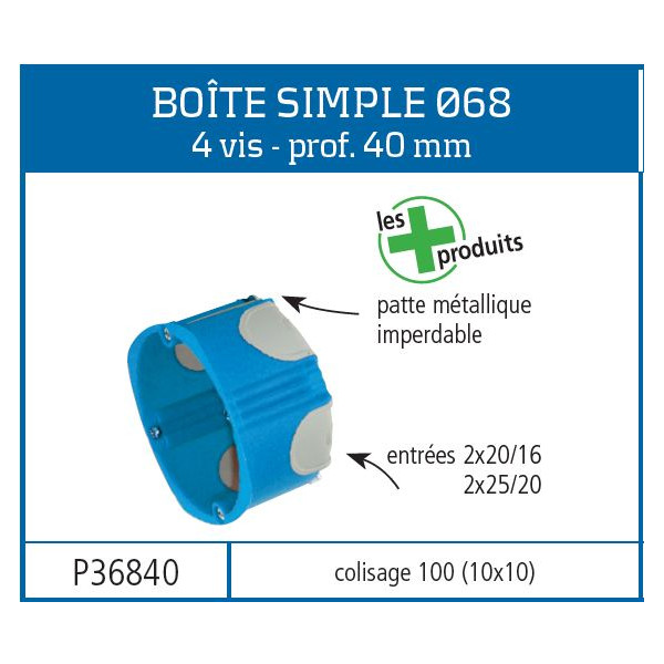 SIB - Boîte simple BBC 1 poste - Profondeur 40mm - Réf.: P36840