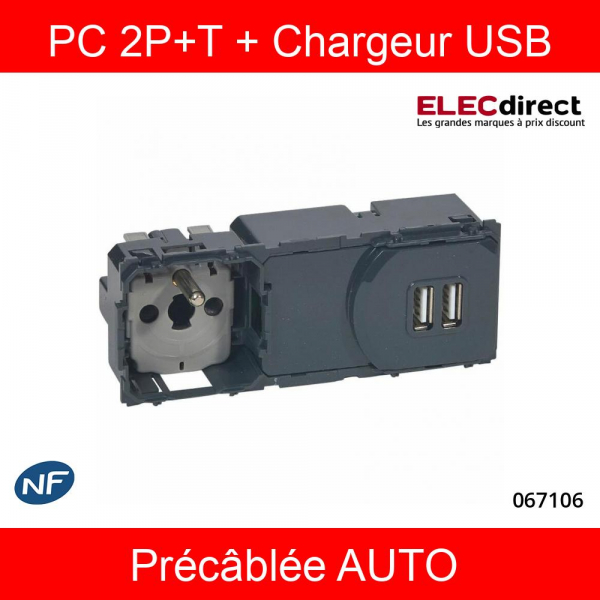 Legrand - Céliane - Prise de courant 2P+T + Chargeur USB précâblé