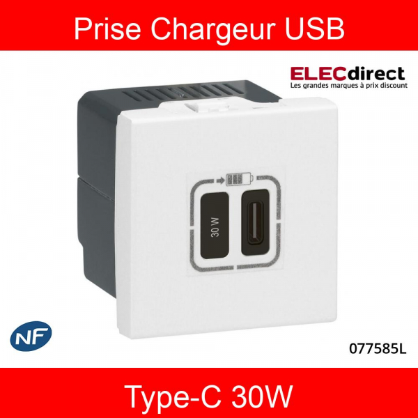 Legrand - Mosaic - Chargeur Simple USB Type-C - 3A - 30W Power