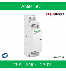 Schneider - Acti9 - Contacteur iCT - 25A - 2NO - 230/240V - 50 Hz - Réf : A9C20732