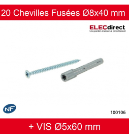 RAM - Boîte de 20 chevilles fusées Ø8x40 mm + Vis Ø5x60 mm - Réf : 100106