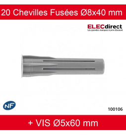 RAM - Boîte de 20 chevilles fusées Ø8x40 mm + Vis Ø5x60 mm - Réf : 100106