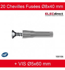 RAM - Boîte de 20 chevilles fusées Ø8x40 mm + Vis Ø5x60 mm - Réf : 100106