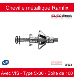 RAM - Cheville métallique Ramfix avec vis - Type 5x36 - Boîte de 100 - Réf : 95633