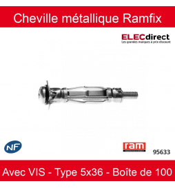 RAM - Cheville métallique Ramfix avec vis - Type 5x36 - Boîte de 100 - Réf : 95633