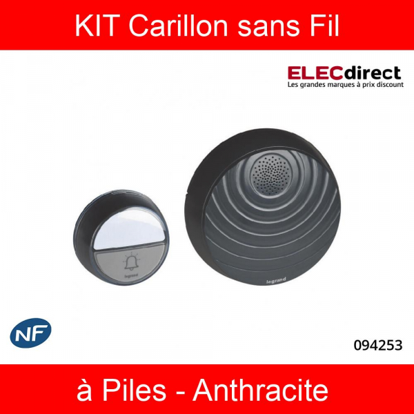 Legrand - Kit Carillon sans fil Confort - à Piles - Anthracite - Réf :  094253 - ELECdirect Vente Matériel Électrique