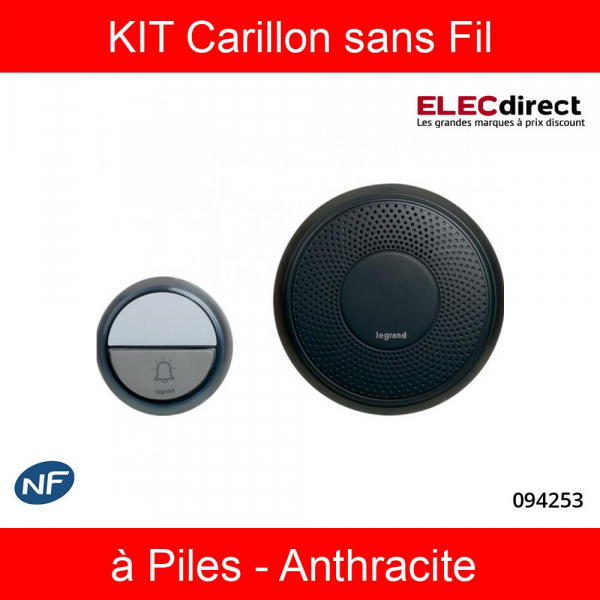 Legrand - Kit Carillon sans fil Confort - à Piles - Anthracite - Réf : 094253