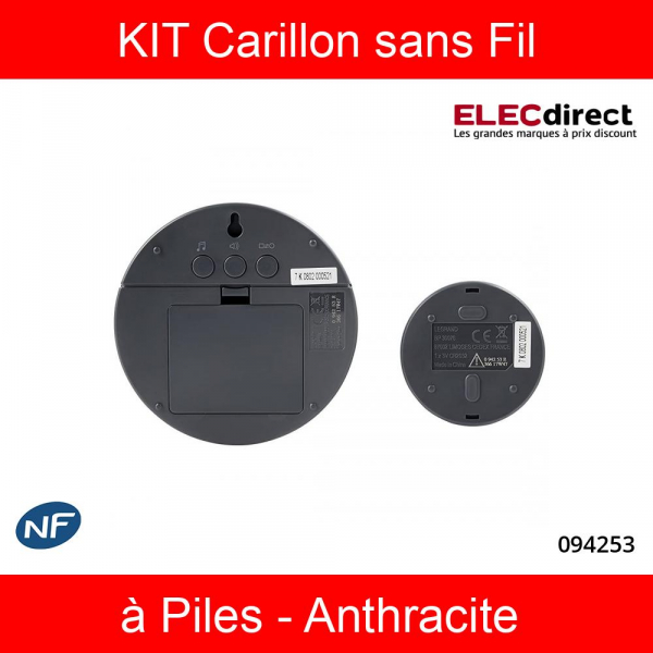 Legrand - Kit Carillon sans fil Confort - à Piles - Anthracite - Réf : 094253