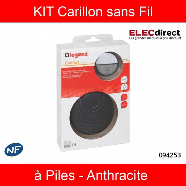 Legrand - Kit Carillon sans fil Confort - à Piles - Anthracite