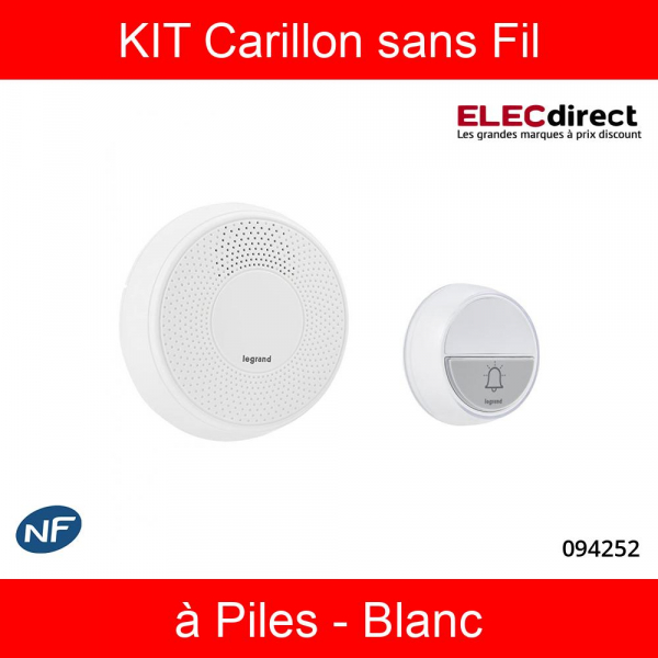 Legrand - Kit Carillon sans fil Confort - à Piles - Blanc - Réf : 094252 -  ELECdirect Vente Matériel Électrique