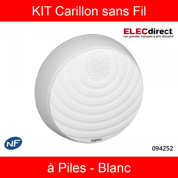 Legrand - Kit Carillon sans fil Confort - à Piles - Blanc - Réf : 094252 -  ELECdirect Vente Matériel Électrique