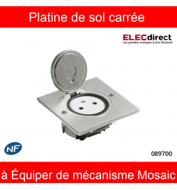 Legrand - Platine de sol carrée - à équiper de mécanisme Mosaic 1 poste - Inox brossé - Réf : 089700