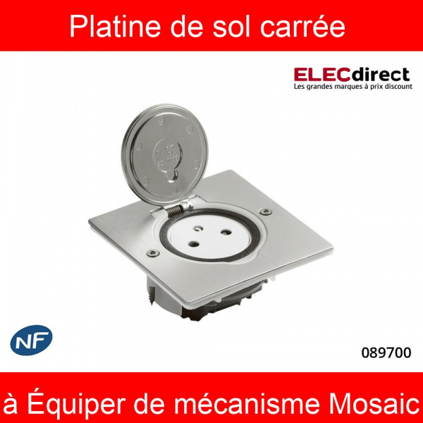 Legrand - Platine de sol carrée - à équiper de mécanisme Mosaic 1 poste - Inox brossé - Réf : 089700