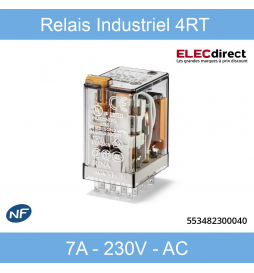 Finder - Relais Industriel 4RT - 7A - 230V - AC - Réf : 553482300040