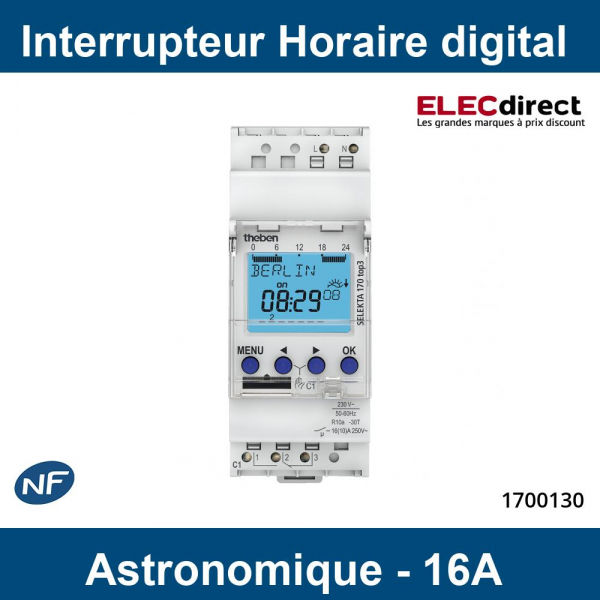 Theben - SELEKTA 170 top3 - Interrupteur astronomique modulaire 1NO+1NF duofix 16 A - Réf : 1700130