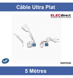 MAGIC ELEK - Câble électrique invisible avec Prises mâle et femelle - 230V - 16A - 5 Mètres ajustables - Réf : MKP05M