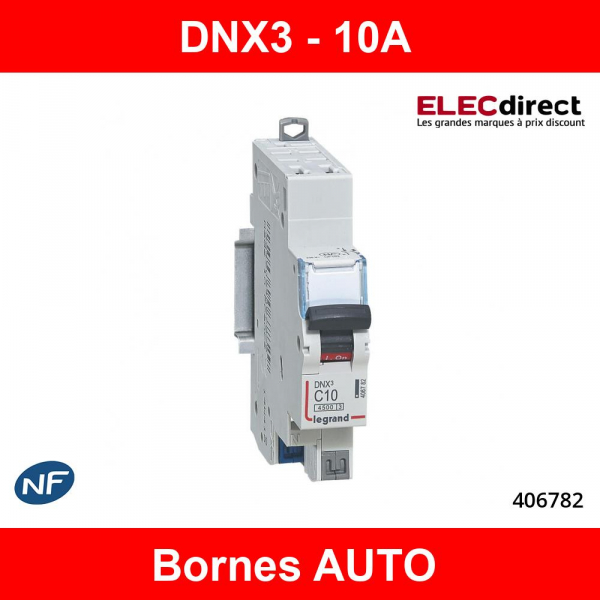 Disjoncteur 10A - Courbe C - DNX³ 4500 - auto/auto - U+N 230V~ - 4,5kA - 1  module - Legrand - 406782