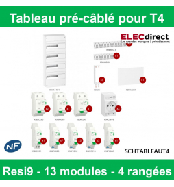 Schneider - Tableau électrique pré-équipé et pré-câblé pour T4 - Rési9 - 13  modules - 4 Rangées - XE - Réf: SCHTABLEAUT4 - ELECdirect Vente Matériel  Électrique