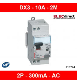 410726 Disjoncteur différentiel DX³4500 arrivée haute et départ bas à vis  U+N 230V~ - 20A typeAC 300mA - courbe C - 2 modules - professionnel