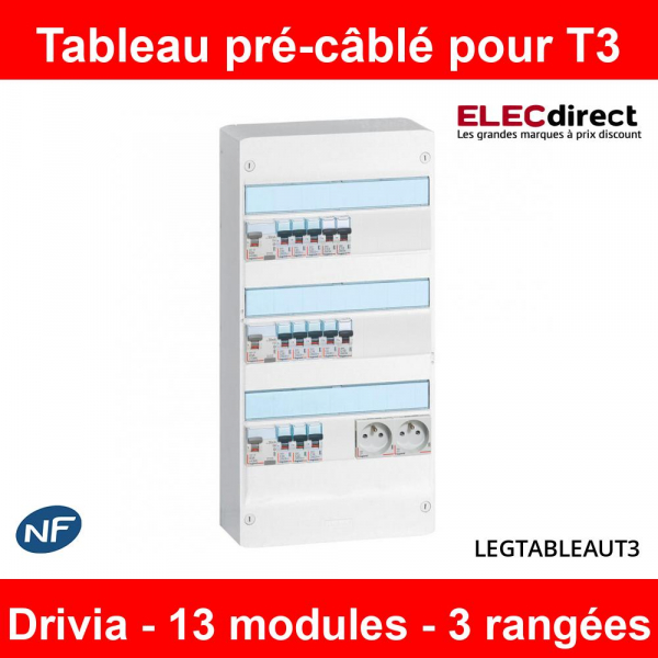 Tableau pré-équipé 3 rangées 39 modules + 15 disjoncteurs - Mon magasin  électrique