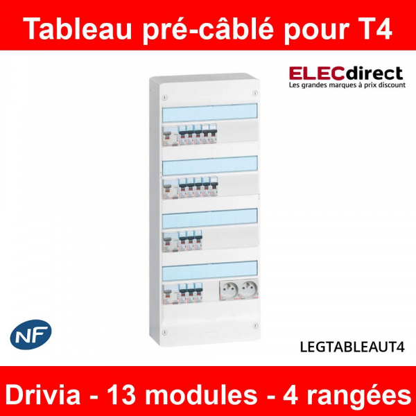 Tableau électrique pré-équipé auto 2 rangées 13 modules assemblé par  123elec avec composants Legrand