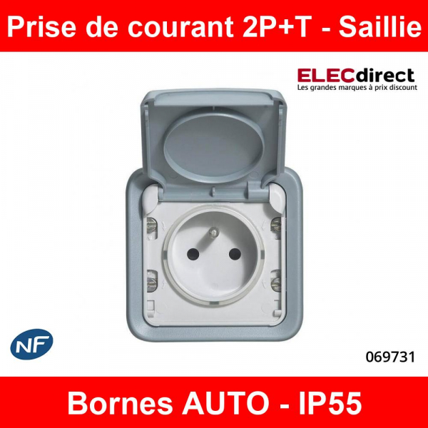 LEGRAND - Prise de courant avec volet de protection Plexo - 2P+T - complet  - montage en saillie - gris Réf. 069910