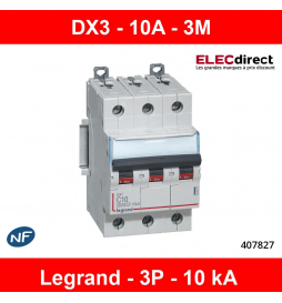 Legrand - Disjoncteur 3P DX3 10A - 10kA - courbe C - Réf : 407827