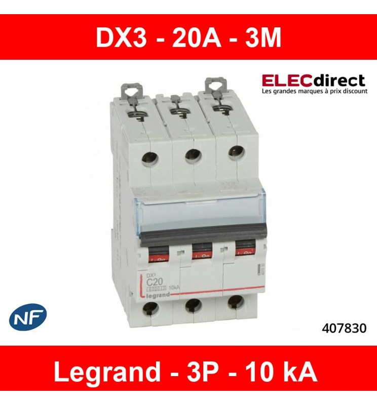 Legrand - Disjoncteur 3P DX3 - 20A - 10kA - courbe C - Réf : 407830 -  ELECdirect Vente Matériel Électrique