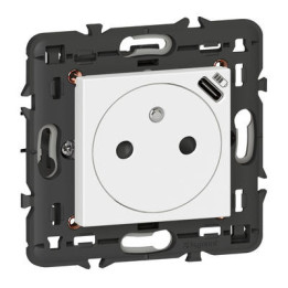 Legrand - Mosaic L - Prise de courant Surface avec chargeur USB Type-C livrée avec support 2 modules - Blanc - Réf : 278161L