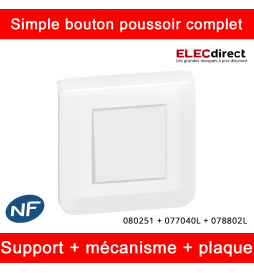 Legrand Mosaic - Bouton poussoir complet - 1 poste (2M) - 6A - 230V - 080251+077040L+078802L