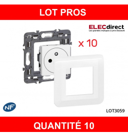 Legrand Mosaic - LOT x 10 Prises de Courant complète - 1 poste (2M) - 16A - 250V - 080251+078802L+077111L